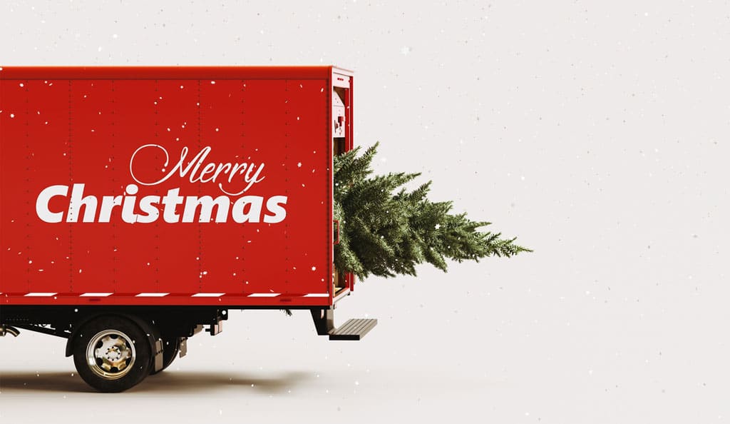 merry Christmas semi-truck with tree